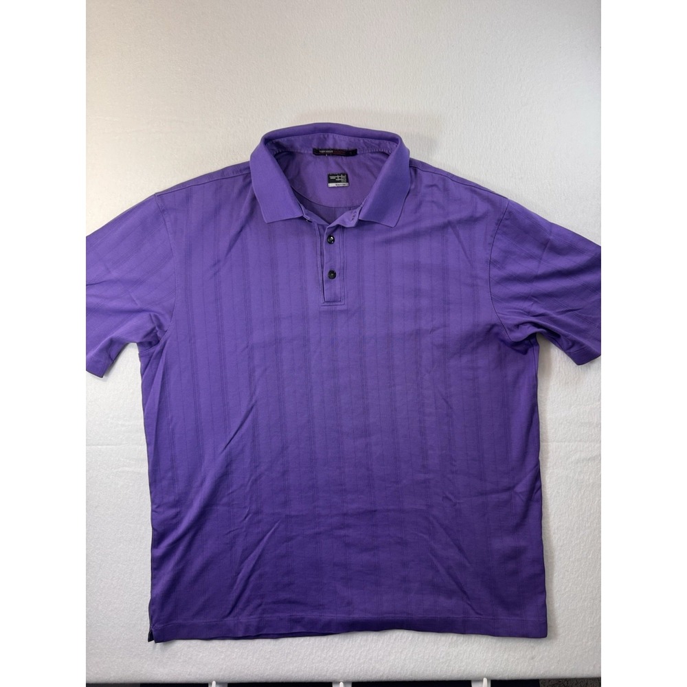 Nike Tiger Woods Collection Dri-Fit Golf Polo Mens L Purple Striped Short Sleeve